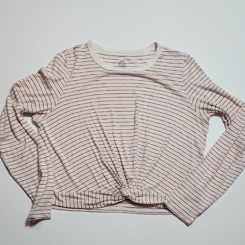 Aerie Real Soft Striped Long Sleeve Knot Front Top Size XL